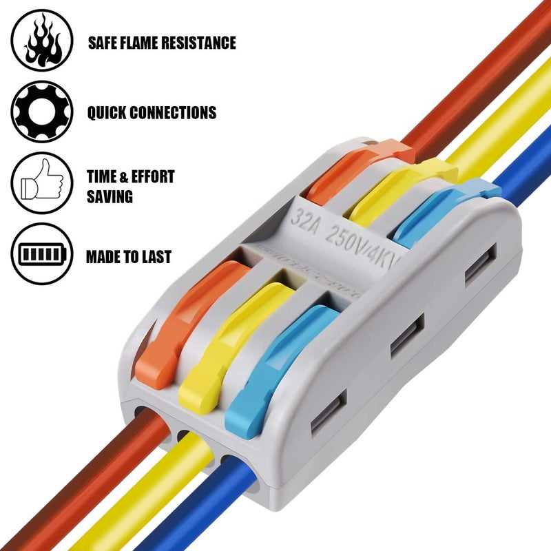 VAMRONE Wire Connectors Nuts, 50Pcs 3 Conductor Compact Splicing Wire Connectors with Colored, 2 and 3 Circuit Inline Splices, 28-12 AWG[ SPL-3] - Image 5